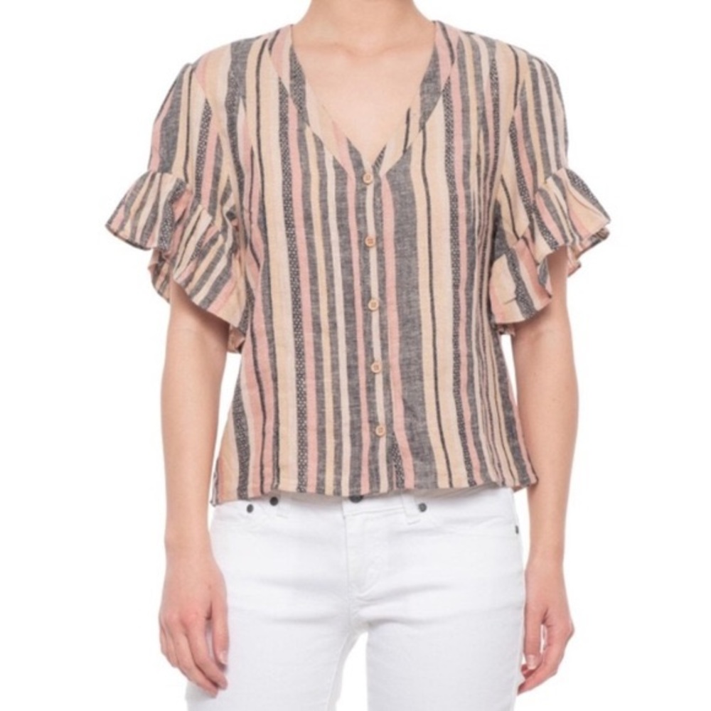 Anthropologie Drew Beverly Linen Striped Top